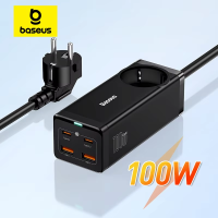 Сетевое зарядное устройство Baseus Home Charger GaN3 Pro Desktop Powerstrip AC + 2хUSB + 2хType-C 100W EU (PSZM000401)+Cable Type-C-Type-C 100W 1м