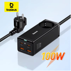 Сетевое зарядное устройство Baseus Home Charger GaN3 Pro Desktop Powerstrip AC + 2хUSB + 2хType-C 100W EU (PSZM000401)+Cable Type-C-Type-C 100W 1м